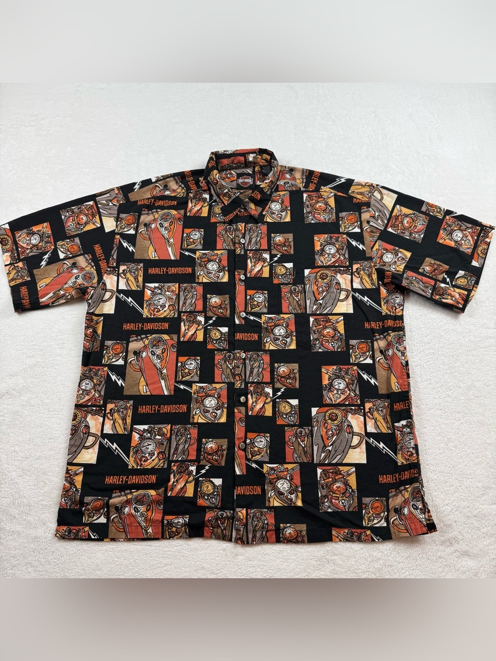 VTG Harley-Davidson Hawaiian camp shirt men’s size L multicolor buttons front